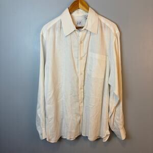 Men's Gap White Linen Long Sleeve Button Up Shirts Large Beach